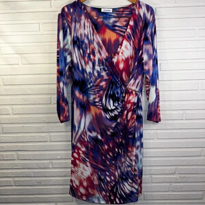 Calvin Klein Watercolor Tie Dye Faux Wrap Stretch Dress, Women’s Size Large